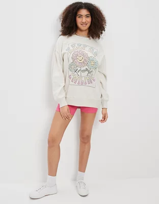 AE Oversized Smiley® Flower Graphic Sweatshirt