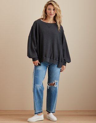 AE Oversized Big Hug Waffle V-Neck Sweatshirt