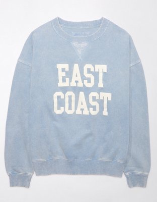 Aerie Ribbed Crewneck Cotton Sweatshirt Blue Small