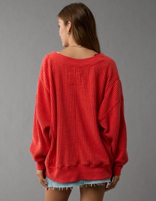 AE Big Hug V-Neck Waffle Sweatshirt