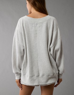 AE Big Hug V-Neck Waffle Sweatshirt