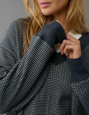 Женские худи American Eagle AE Big Hug V-Neck Waffle Navy Sweatshirt — фото 7