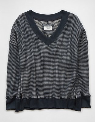 AE Big Hug Sweatshirt Azul Marino con Textura tipo Waffle y Escote V
