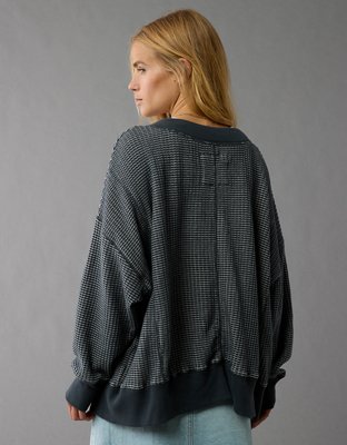 Женские худи American Eagle AE Big Hug V-Neck Waffle Navy Sweatshirt — фото 2