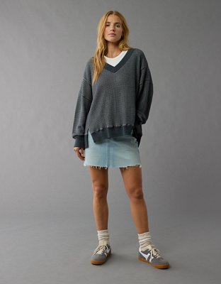Женские худи American Eagle AE Big Hug V-Neck Waffle Navy Sweatshirt — фото 5