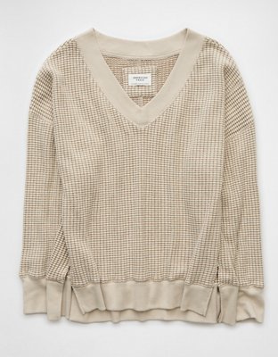 AE Big Hug Sweatshirt con Textura tipo Waffle y Escote V