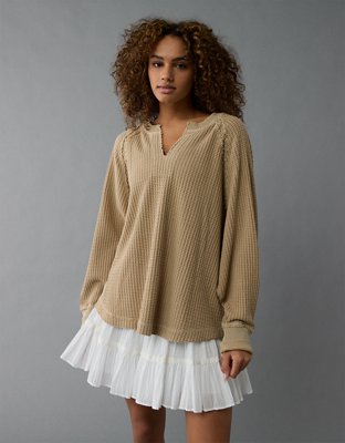 AE Big Hug Notch Neck Waffle Sweatshirt
