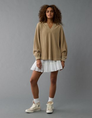 AE Big Hug Notch Neck Waffle Sweatshirt