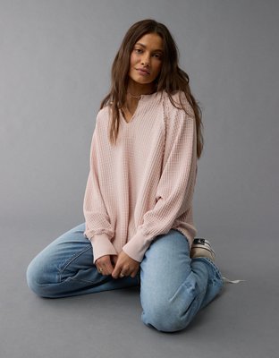 AE Big Hug Notch Neck Waffle Sweatshirt