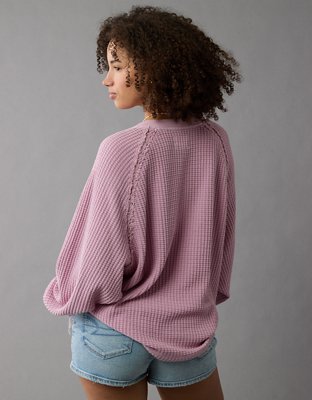 AE Big Hug Notch Neck Waffle Sweatshirt