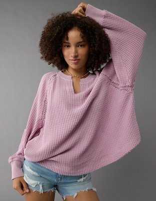 AE Big Hug Notch Neck Waffle Sweatshirt