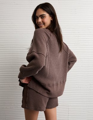 AE Big Hug Off-The-Shoulder Waffle Sweatshirt