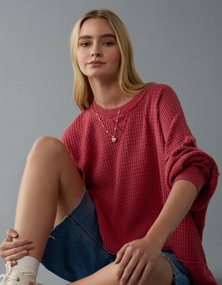 AE Big Hug Crew Neck Waffle Sweatshirt | American Eagle