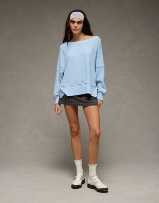 AE Big Hug Off-The-Shoulder Waffle Sweatshirt