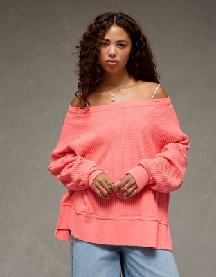 AE Big Hug Off-The-Shoulder Waffle Sweatshirt