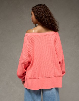 AE Big Hug Off-The-Shoulder Waffle Sweatshirt