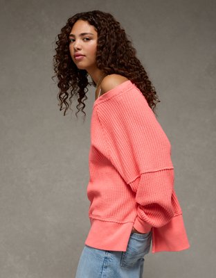 AE Big Hug Off-The-Shoulder Waffle Sweatshirt