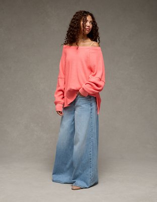 AE Big Hug Off-The-Shoulder Waffle Sweatshirt