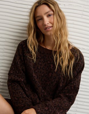 AE Big Hug Off-The-Shoulder Waffle Sweatshirt