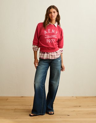 MEER. SHORT LENGTH SWEATSHIRT メーア　スウェット AE Campus Short-Sleeve Sweatshirt | American Eagle