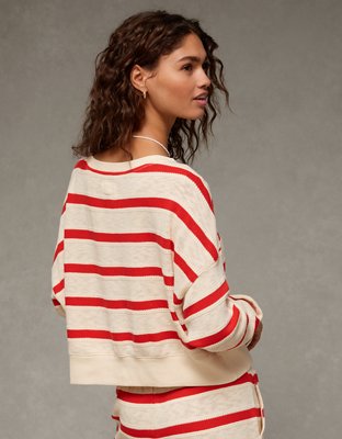 AE Striped Off-the-Shoulder Sweatshirt
