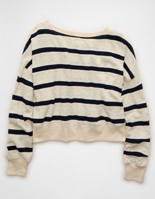 AE Striped Off-the-Shoulder Sweatshirt