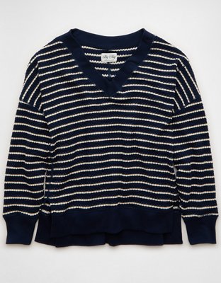AE Big Hug V-Neck Waffle Sweatshirt | American Eagle