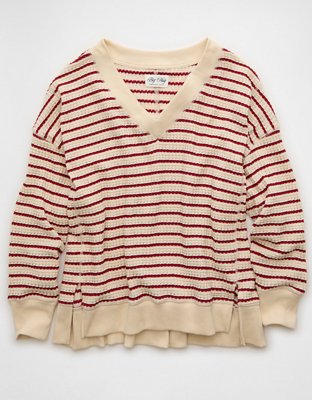AE Big Hug V-Neck Waffle Sweatshirt