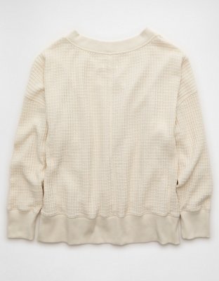 AE Big Hug V-Neck Waffle Sweatshirt