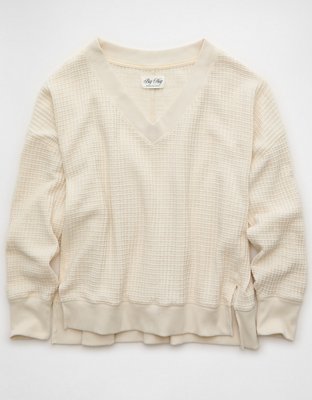 AE Big Hug V-Neck Waffle Sweatshirt