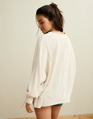 AE Big Hug V-Neck Waffle Sweatshirt | American Eagle