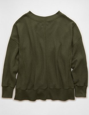 AE Big Hug V-Neck Waffle Sweatshirt