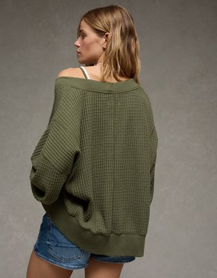 AE Big Hug V-Neck Waffle Sweatshirt