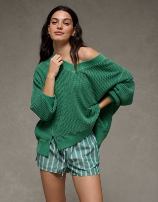 AE Big Hug V-Neck Waffle Sweatshirt
