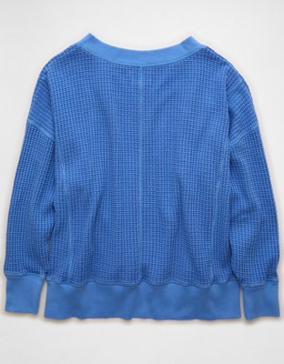 Женская толстовка American Eagle AE Big Hug V-Neck Waffle, цвет: Яркий синий — фото 4