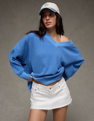 AE Big Hug V-Neck Waffle Sweatshirt