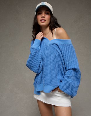 AE Big Hug V-Neck Waffle Sweatshirt