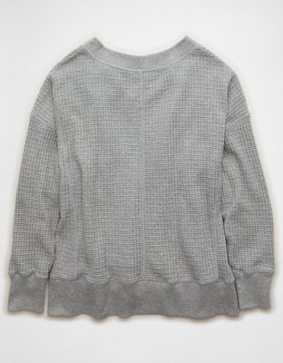 AE Big Hug V-Neck Waffle Sweatshirt | American Eagle