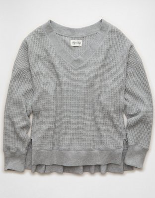 AE Big Hug V-Neck Waffle Sweatshirt