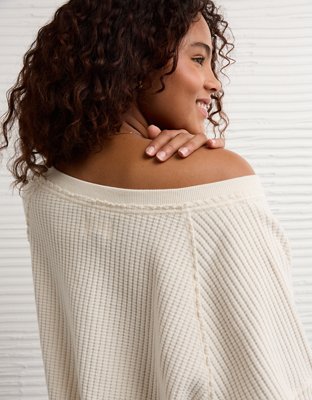 AE Big Hug Off-the-Shoulder Waffle Sweatshirt