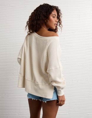 AE Big Hug Off-the-Shoulder Waffle Sweatshirt