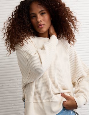 AE Big Hug Off-the-Shoulder Waffle Sweatshirt