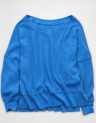 Женская толстовка American Eagle AE Big Hug Off-the-Shoulder Waffle, цвет: Синий — фото 3