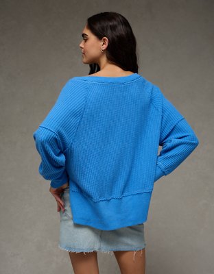 Женская толстовка American Eagle AE Big Hug Off-the-Shoulder Waffle, цвет: Синий — фото 2