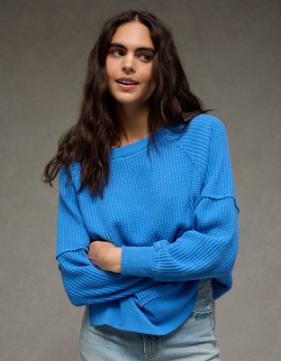 Женская толстовка American Eagle AE Big Hug Off-the-Shoulder Waffle, цвет: Синий — фото 5