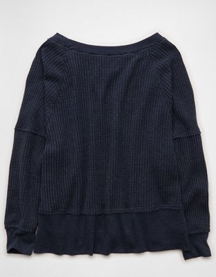 AE Big Hug Off-the-Shoulder Waffle Sweatshirt