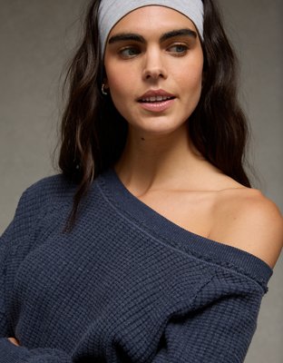 AE Big Hug Off-the-Shoulder Waffle Sweatshirt