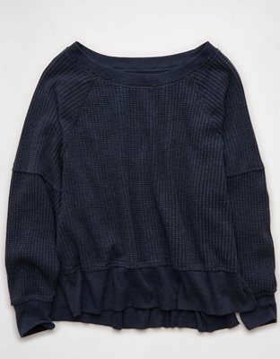 AE Big Hug Off-the-Shoulder Waffle Sweatshirt