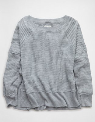 AE Big Hug Off-the-Shoulder Waffle Sweatshirt