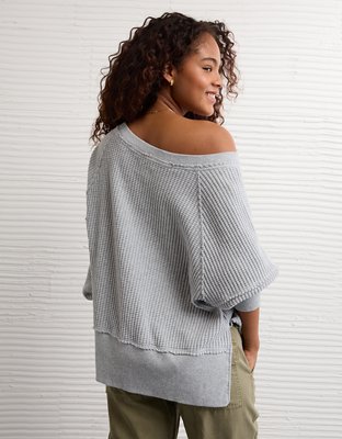 AE Big Hug Off-the-Shoulder Waffle Sweatshirt